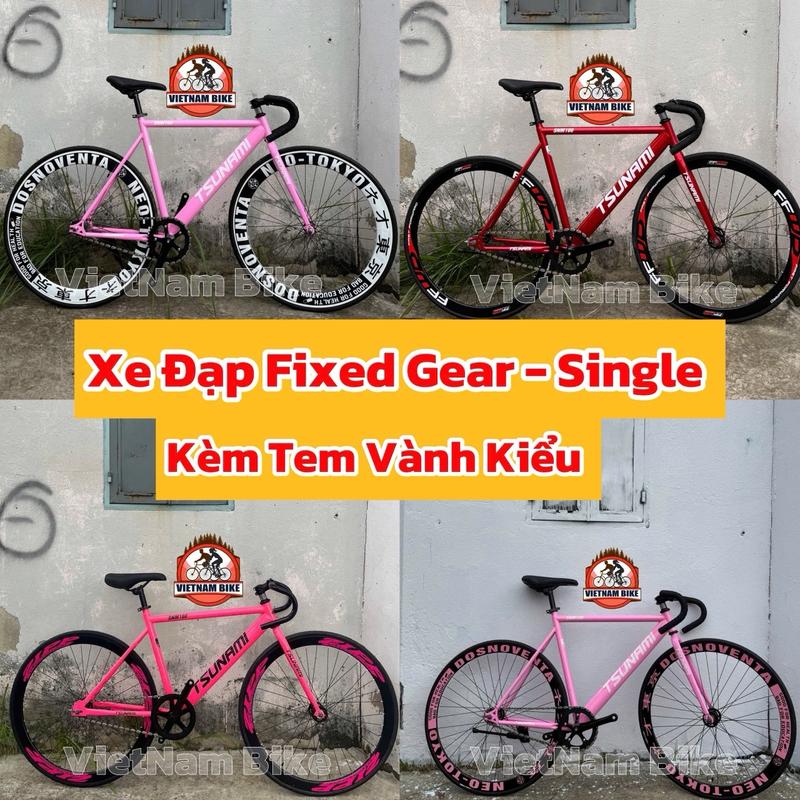 ( FS) Xe Đạp Thể Thao Fixed Gear và single Tsunami SNM 100 size M dán tem vành. Tokyo Hồng. Tokyo trắng. Tem Zipp Hồng. Tem FF ( có strap và đồ lắp) Gắn Xe Đạp Đạp Xe Đạp Sports