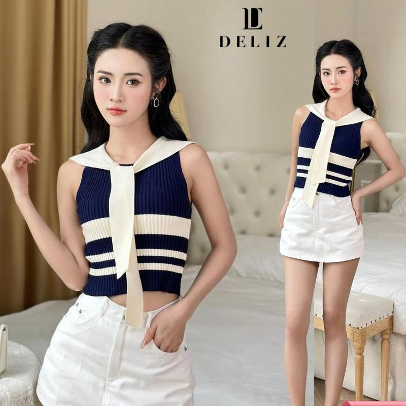 Áo len sát nách nữ kẻ ngang dáng ngắn form ôm DELIZ - SN01