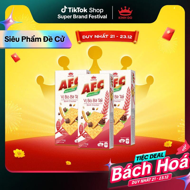  Combo 3 Hộp Bánh Quy Dinh Dưỡng AFC Vị Bò Bít Tết 172g 