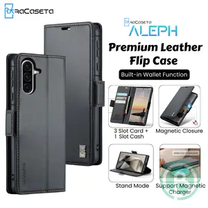 raCaseta ALEPH Flip Case untuk SAM A57 A37 A17 A07 A56 A36 A26 A16 A06 A55 A35 A25 A15 A05s A54 A34 A24 A14 A52s A52 5G 4G Leather Kulit Stand Wallet Dompet Full Protection Cover Casing Magnetic Standing Mewah