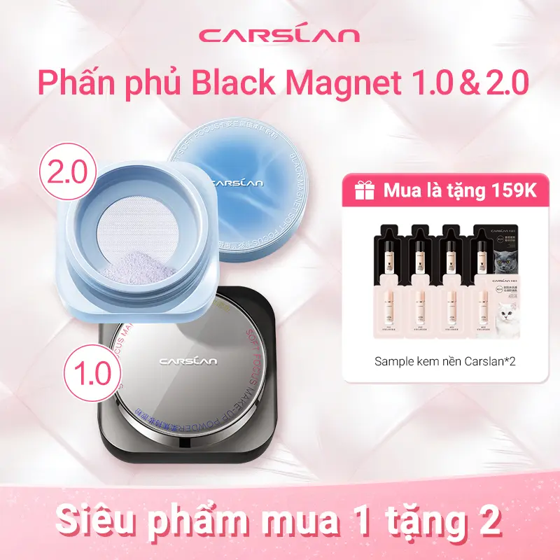 [Livestream] Phấn Phủ Black Magnet 1.0&2.0 Carslan, Lớp Hoàn Thiện Làm Mờ Lỗ Chân Lông, Kiềm Dầu, Lâu Trôi, 8g + [Mua 1 tặng 2] Set kem nền mini 4g*2
