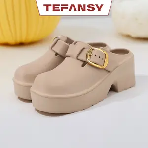 TEFANSY sandal tebal tinggi sandal ootd simple sandal crop wanita korean style outdoor cewek sandal  Wanita Sendal Cewek Karet