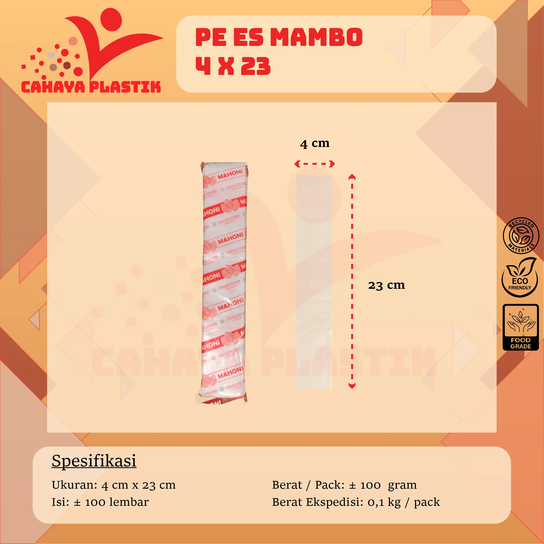 Plastik PE 4 x 23cm / 4,5 x 23cm / Plastik Es Mambo / Es Lilin / Plastik Sambal Ukuran 4x23 cm / 4,5x23 cm