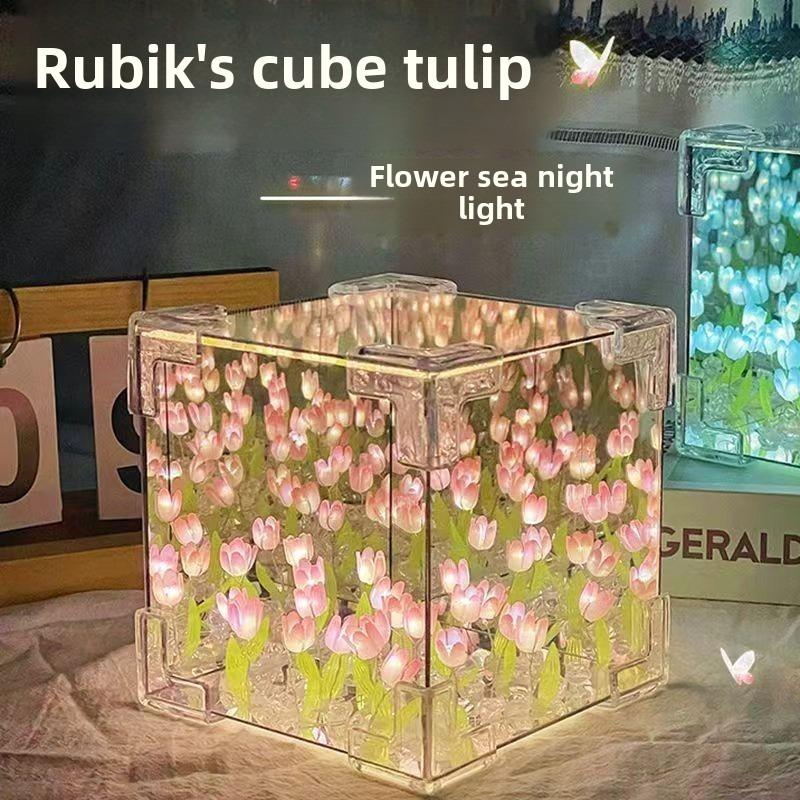 Handmade Diy Tulip Flower Sea Cube Stereo Mirror Small Night - TikTok ...
