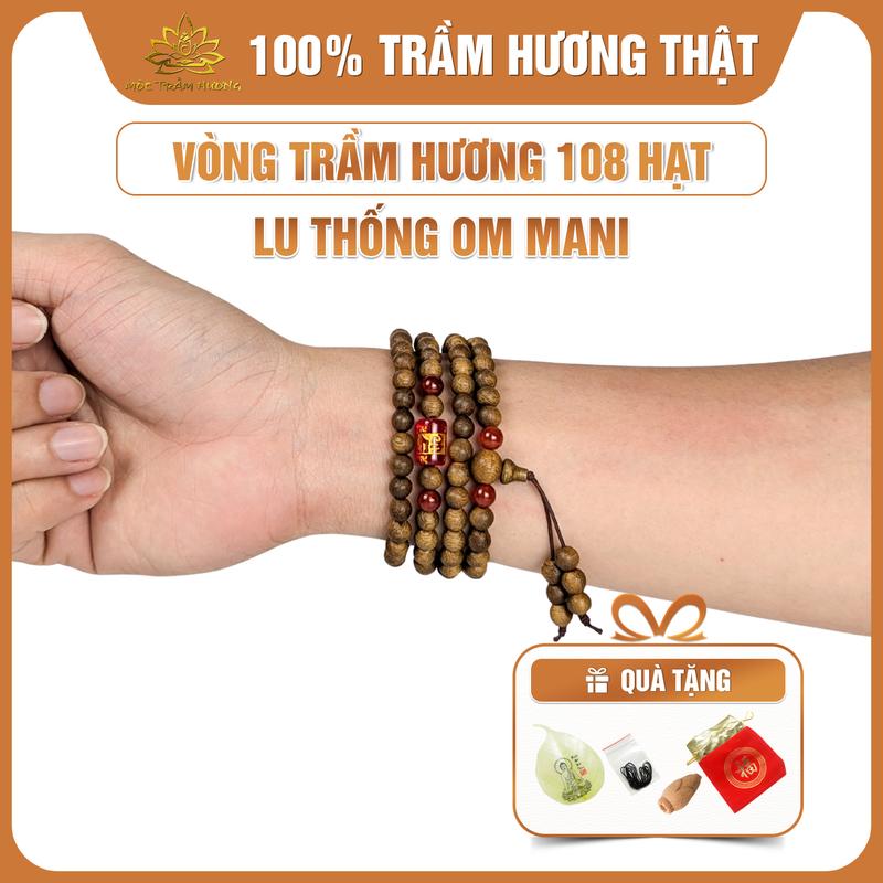 MTH Vòng Tay Trầm Hương Chuỗi Tràng 108 Hạt Mix Charm Lu Thống Om Mani Padme Hum Mộc Trầm Hương - Vòng Trầm Tốc Việt Đủ Size Nam Nữ Phụ Kiện Túi Gấm Lá Bồ Đề Nụ Trầm Dây Xâu - Đeo Tay