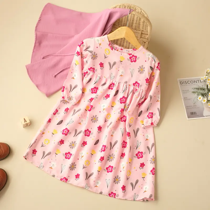 Set Gamis Anak Rayon - size 1 sampai 6tahun - Zunaira Set - Warna warna pastel 3