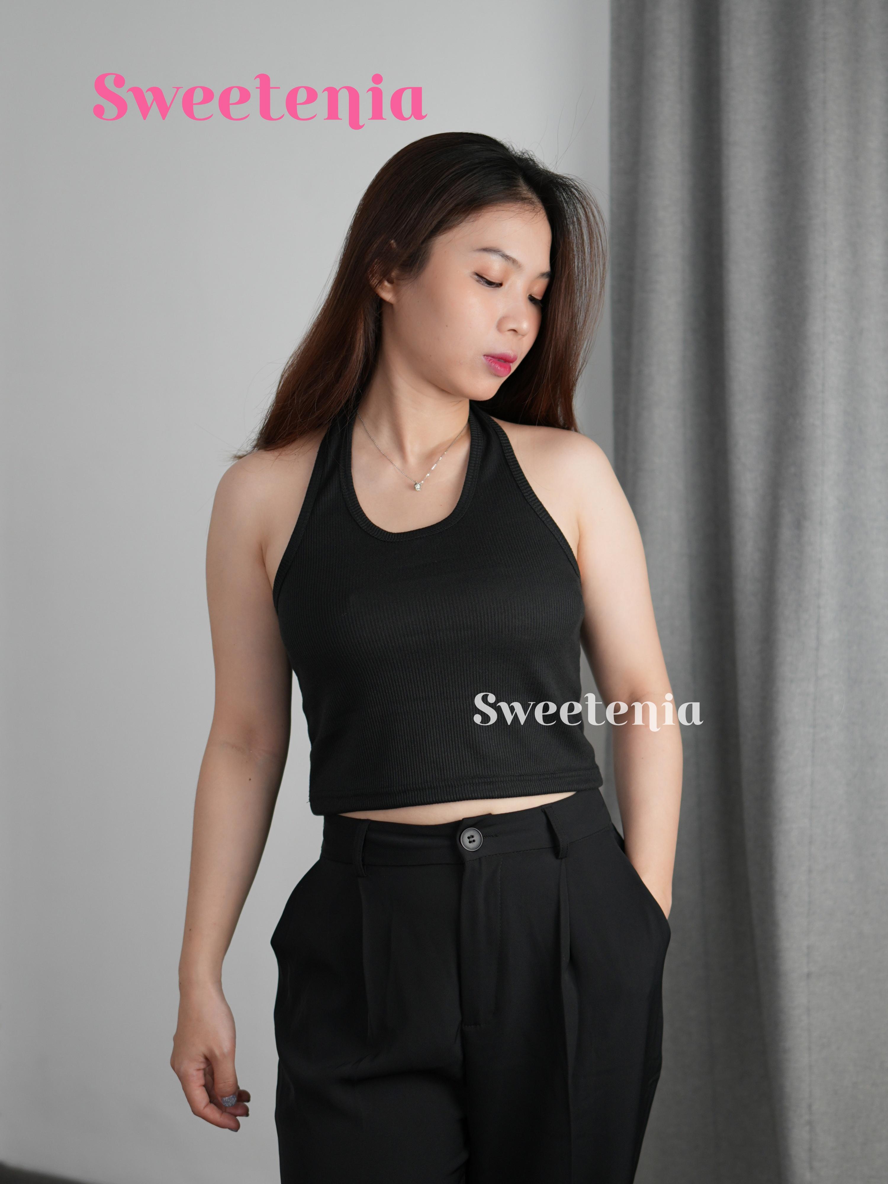 Sweetenia - Halter Neck Tanktop Crop Bahan Premium Rib Knit