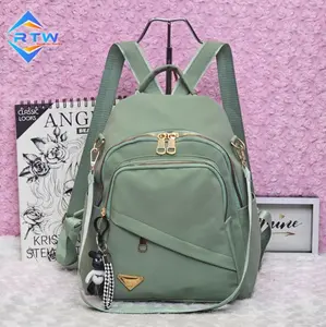 Ransel Wanita Tas Multifungsi Anti Air Bisa Selempang dan Gendong Bahu Tas Sekolah Hitam Polos Backpack Bahan Nilon Glossy Kapasitas Luas dengan Dustbag Anti Debu