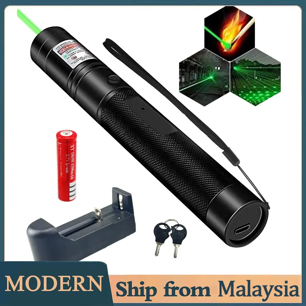Powerful Green Laser Pointer Pen Beam Light 5mW Lazer Power 532nm+18650+Charger