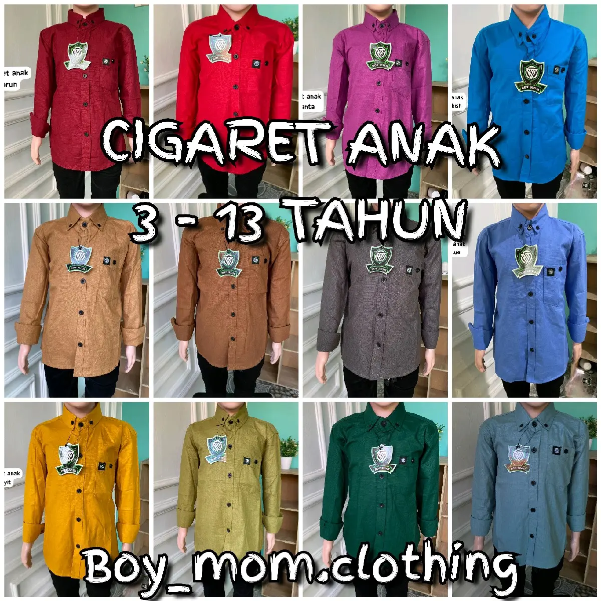 Kemeja Anak Polos Cigaret dari Kain Katun Cigaret untuk Anak Usia 3-13 Tahun - Fashion