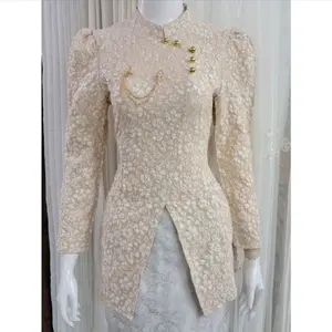 Av Janggan Jaguar Motif Timbul Kebaya Modern Terbaru 2025 Setelan Kebaya Wisuda Kondangan Pesta Songket Rok Songket putih Wanita pernikahan jawa