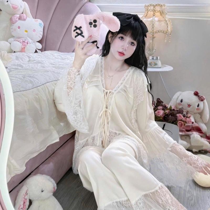 MĐB _Bộ đồ ngủ nữ tay dơi phối ren chất lụa latin mềm mịn freesize 40-60kg setdomac nhaxinh