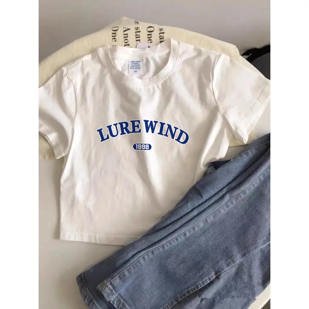 A1176-Kaos crop cotton wanita pendek longgar lure wind crop top korea style