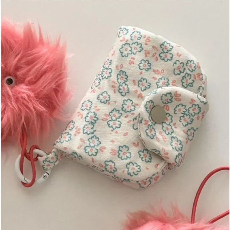 Small wallet woman Cute Canvas Coin Purse Mini Multi Function Holder Wallet with Plush Keychain Headphone key Card lipstick storage bag