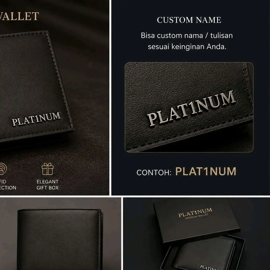 Dompet  Kulit Custom Pria dengan Nama atau Tulisan Sesuai Keinginan Anda - Elegan Gift Box - Kartu