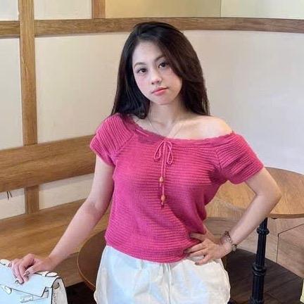 Áo len nữ cộc tay BUỘC CỔ chất len mongtoghi mỏng mát freesize Lynmostore