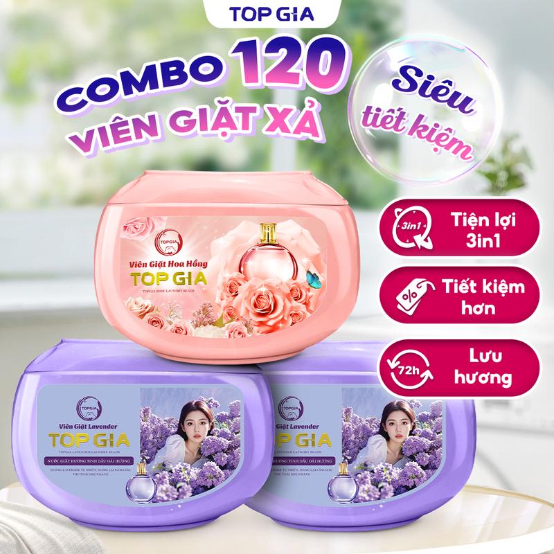 [COMBO GIA ĐÌNH] Combo 120 Viên Giặt Xả TOPGIA   mùi hương thơm dịu, lưu hương dài lâu, làm sạch, làm mềm quần áo, an toàn với mọi loại da, tiện lợi, tiết kiệm (VG) nth