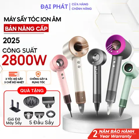 Máy Sấy Tóc Ion Âm 2 Chiều Nóng Lạnh Chăm Sóc Tóc, Máy Sấy 5in1 Dùng Cho Salon Công Suất Lớn 2800W, Có 3 Chế Độ Sấy, 5 Đầu Sấy