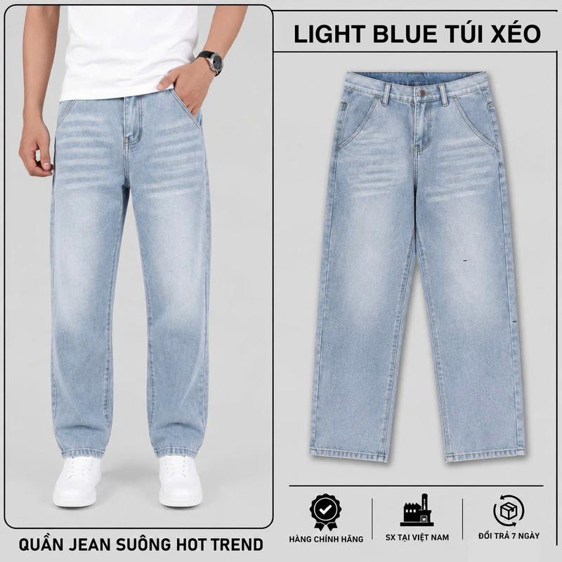 XÁM ĐẬM Túi Xéo QUẦN JEAN Unisex Ống Suông Cotton Denim Cao Cấp Không Co Giãn…