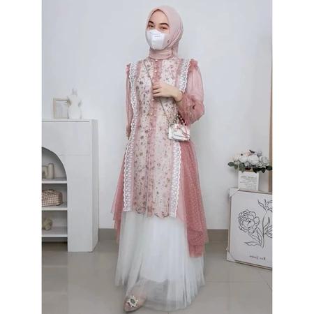 Product Introduction of Outer brukat sarah tule bordir mix brukat baju lebaran 2025/ pesta kondangan/outer brukat kekinian Wanita Dewasa  Motif Brokat Muslim Panjang 10
