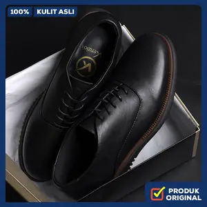 KENZIOS London 2.0 Black Original | Sepatu Formal Kulit Sapi Asli Pria Casual Pantofel Hitam Tali Kerja Kantor Kondangan Wisuda Kuliah Acara Resmi Pesta Wedding Bisnis Kantoran Derby Footwear Modern Leather Oxford Dress Shoes | Big Size 39-45