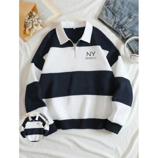 Product Introduction of Sweater Rugby Hoodie salur terbaru sweater kerah CREWNECK NY BRKLYN pria wanita Fleece Panjang Biru Hitam Navy Muda Polo 2