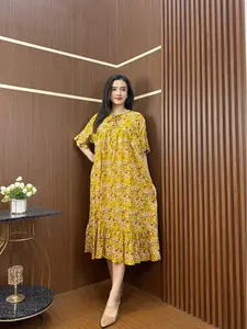 Yola Dress By Permata/Dress Kekinian/Dress Rayon Motif/Dres Terlaris