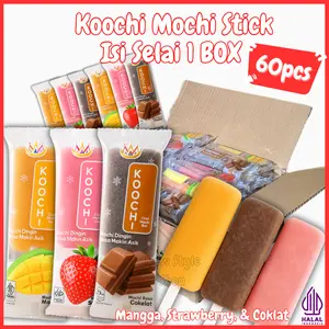 [PROMO GROSIR ] Koochi Mochi Stick 1 Box Isi 60pcs /  Mochi Viral Rasa Cokelat Strawberry Mangga / Mochi Lembut Isi Selai / Osmanthus Cake