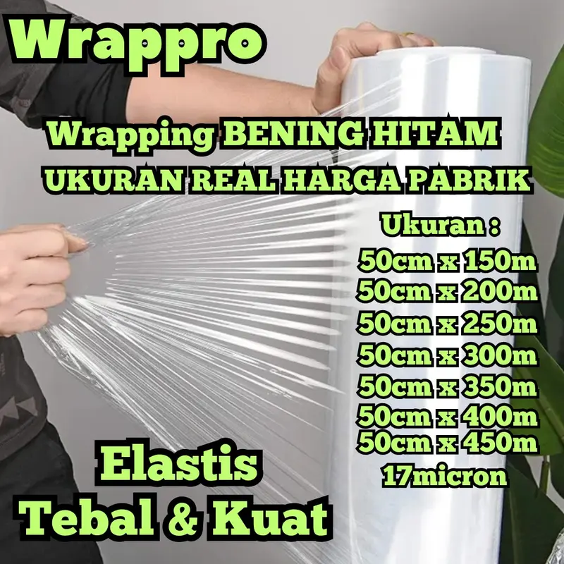 Plastik Wrapping Barang BENING HITAM 30cm x 250m x 17micron / Stretch Film Roll Transparan 8