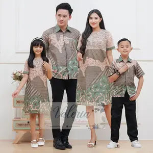 Couple Keluarga Ayah Ibu Anak Laki-Laki Anak Perempuan Dress Brokat Cantik Motif batik Modern Baju Couple Pasangan Lengan Pendek Pria Wanita Katun polimikro Panjang