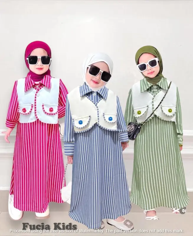Gamis lebaran Anak Perempuan pakai rompi ala korea usia 1 sampai 12 tahun bahan scuba Parsel 0