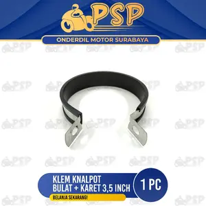 Klem Knalpot Bulat + Karet 3,5 Inch - Bracket Breket Silincer Karet Pelindung Sabuk Kenalpot Univer