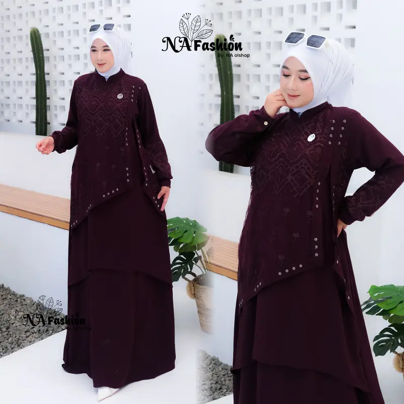 Na Fashion- NAMIRA Dress Gamis Malaysia Kombinasi Brukat Bahan Crinkle Premium mix brokat sapto minimalis cantik mewah elegant 3