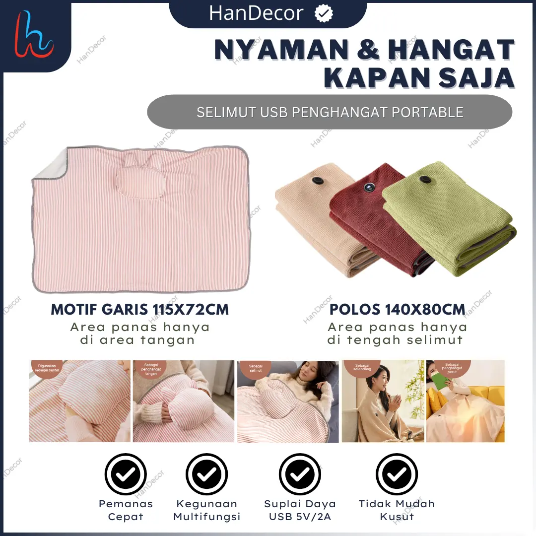 Blanket Heated Electric Portabel 3 Level Suhu Panas | Selimut dan Selendang Penghangat Tubuh 2 in 1 | Selimut Elektrik 8 Titik Suhu Panas