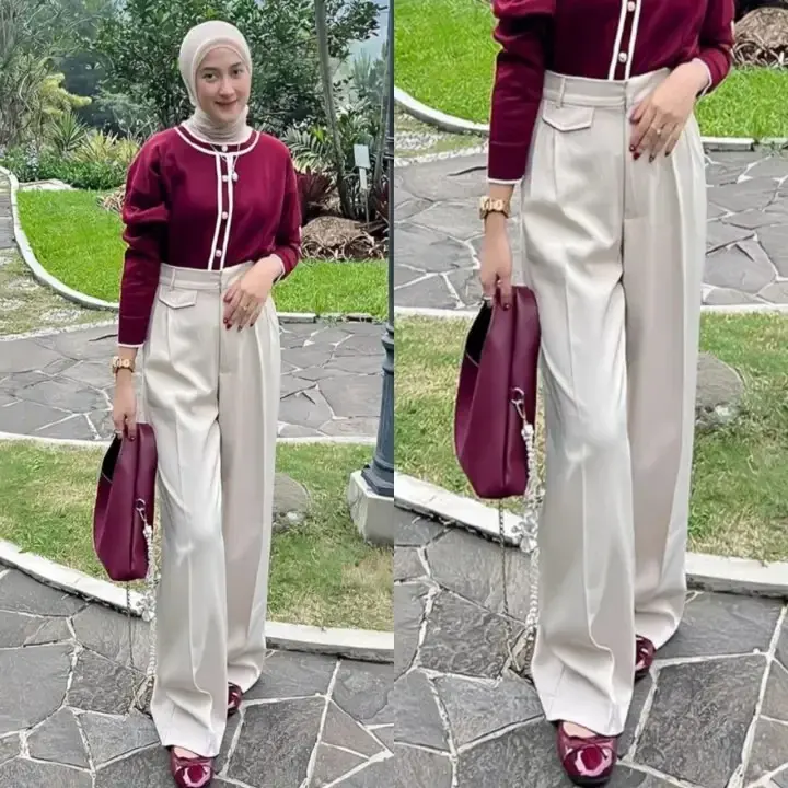 Celana Kulot Oro Pants Highwaist Loose Pants Trousers Anti Kusut Knit Premium Wanita - Panjang Bawahan Cewek Basic