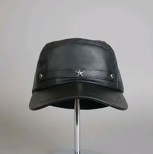 Topi Komando Kulit Dewasa Vintage Fashion Elegan dan Berkualitas dengan Desain Bintang dan Detail Jahitan Premium