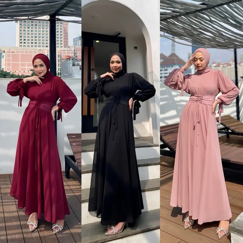 Lively Dress Ceruty Full Puring Gaun Prewedding Baju Kondangan Wanita Bahan Lebar Simple Karet Muslim 0