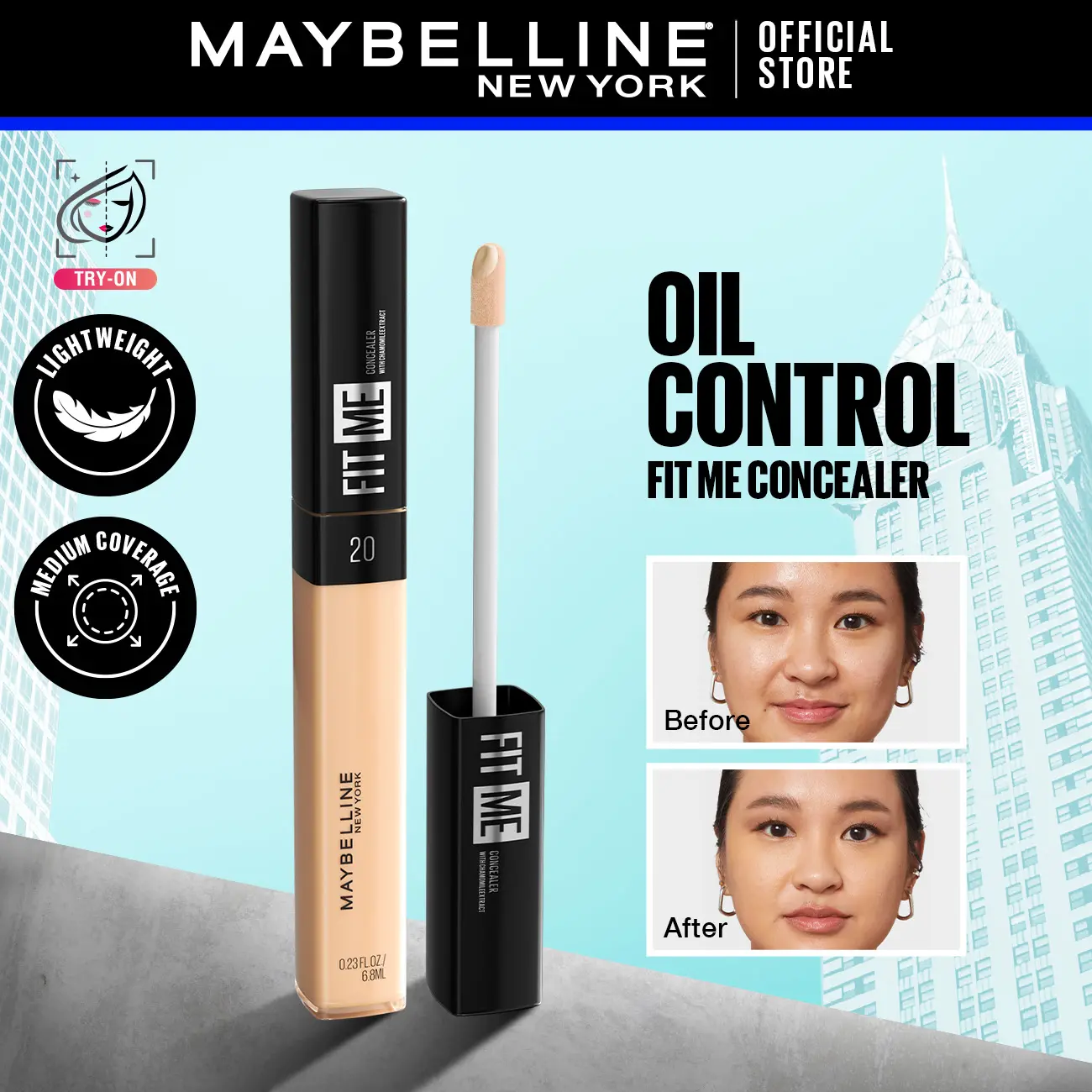 Maybelline Fit Me Concealer Oil-free Natural Coverage Dermatologist Test Noncomedogenic Fragrance-free