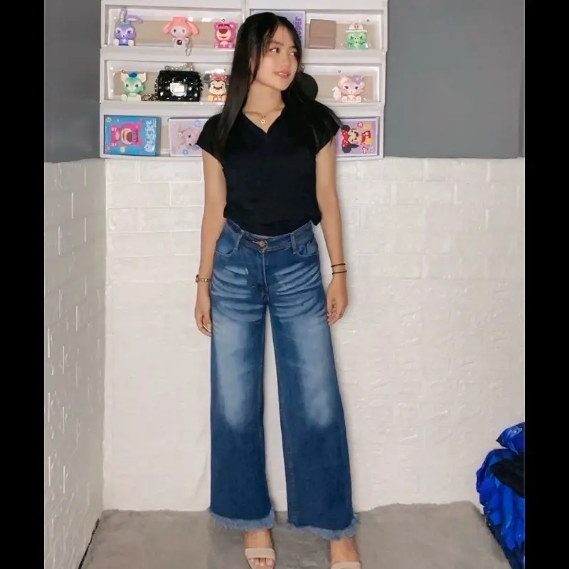 Celana jeans Kulot rawis wisker -kulot jeans rawis - kulot jeans wanita - celana jeanas kulot rawis dark wisker - celana jeans kulot rawis medium wisker 2