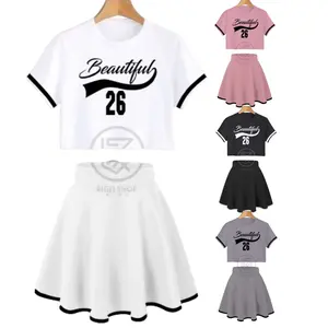 Setelan Rok Dan Kaos Crop Top Anak Beautiful Girl tangan List