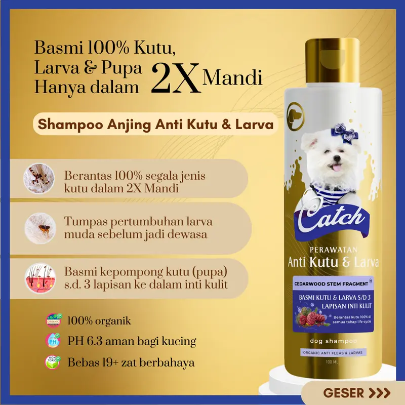 Catch - Shampoo Anjing Anti Kutu , Pelebat Anti Rontok , Solusi 3-in-1, Bulu Putih 3