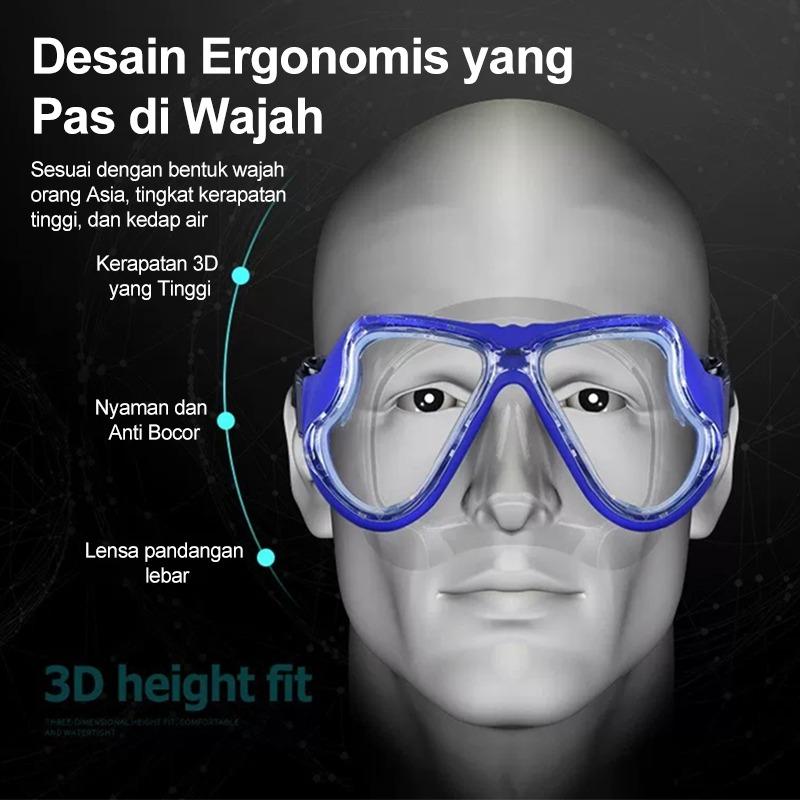 Kacamata Snorkeling / Renang Anti Kabut - Kaca Tempered HD, Perlengkapan Selam untuk Pemula & Profesional, Termasuk Snorkel