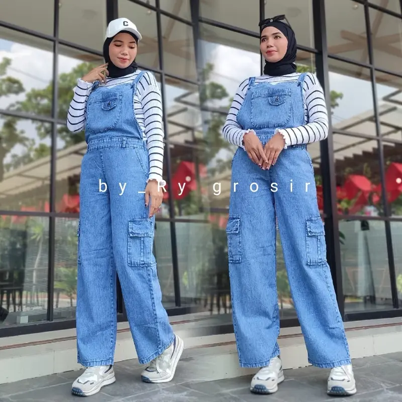 Jamsuit Overall Wanita Bahan Katun Twill Polos Panjang Dan Jamsuit jeans 3
