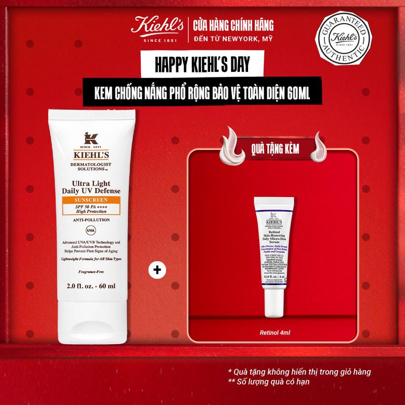   KIEHL’S DAY  Kem chống nắng hằng ngày Kiehl's Ultra Light Daily UV Defense SPF 50 PA++++ Anti-pollution 60ml 