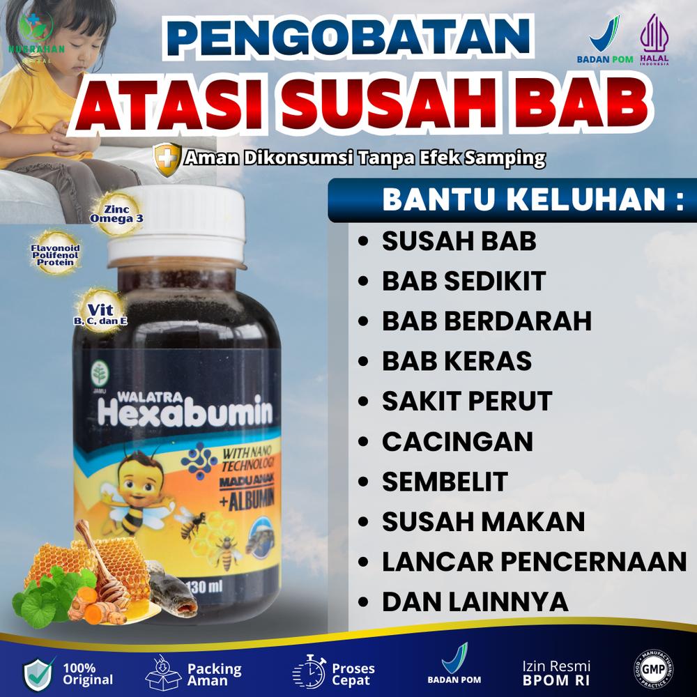 Hexabumin Madu Herbal Anak Bantu Atasi Susah BAB Sakit Perut Cacingan Sembelit BAB Sakit BAB Keras Isi 130ml Sudah BPOM Halal MUI - 1 BOTOL