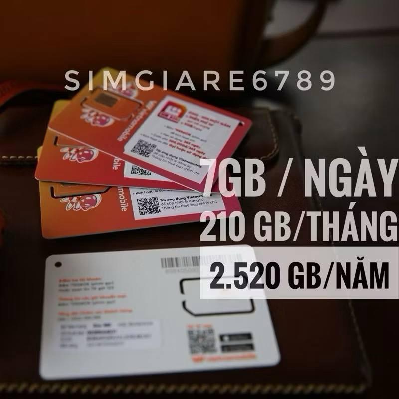 Sim vietnamobile data 4g vào mạng 1 năm miễn phí 12 tháng 7GB Ngày 210GB tháng