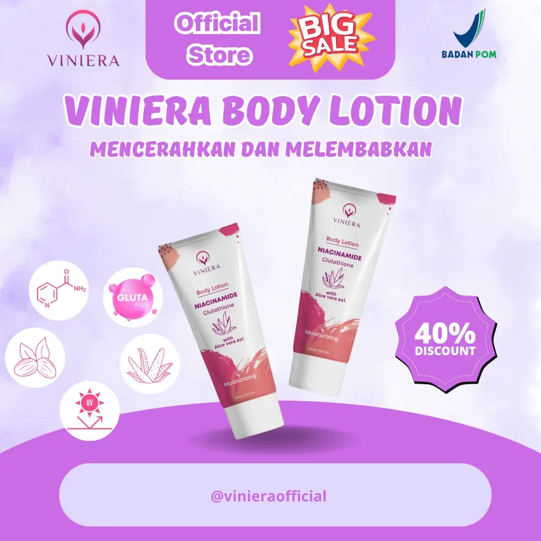 Viniera - Body Lotion Pencerah kulit (Tangan, Kaki & Tubuh) Membantu Mencerahkan badan dan melembapkan  tone up whitening handbody