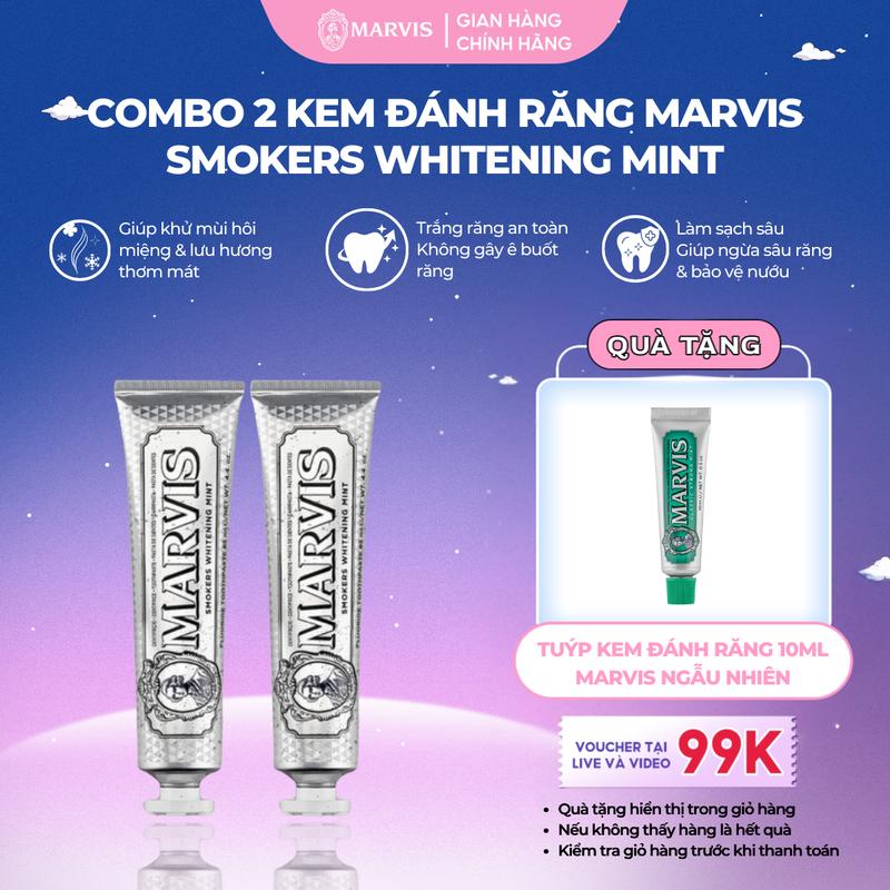 [Mua 2 Nhận 3] Combo 2 Tuýp Kem đánh răng Marvis Smokers Whitening Mint 85ml - [IH]