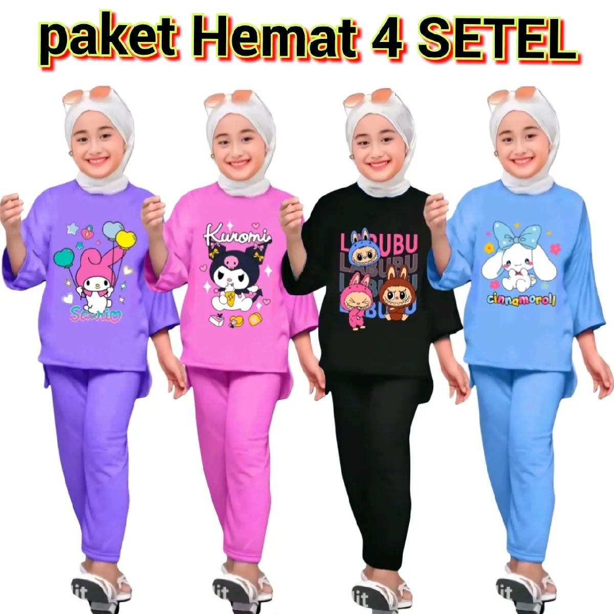 4 Pcs SETELAN ANAK BEBYTERI USIA 2-12 Thn PAKET 4 SETEL