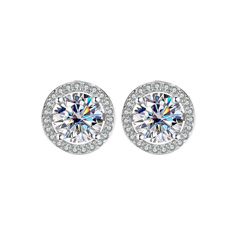 Product Introduction of s925 Sterling silver Moissanite earrings Classic Round Bag 1CT, wedding date gift earrings 0